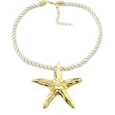 Gold Plated Large Starfish Pendant Necklace Vintage Chic Sea Star Adjustable Rope Chain Ocean Themed Choker Necklaces Summer Holiday Party Jewelry for Women