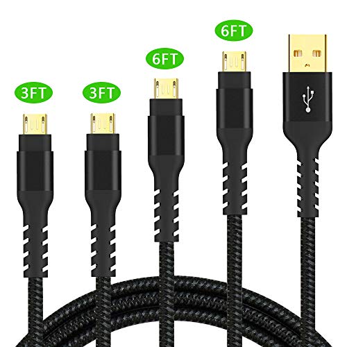 Micro USB Cable Android Charger - Arshcea [4Pack 2x3ft 2x6ft] Durable Nylon Braided Micro USB Charger - Fast Charging Cord Compatible Samsung, Kindle, HTC, Nexus, LG, Xbox, PS4 More - Black