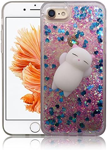 iPhone 7 / iPhone 8 Case, Yizhi Glitter Squishy Phone Case, Finger Pinch 3D Cat Toy Sparkle Bling Liquid Floating Quicksand Diamond Proctive Cover for iPhone 7 / 8 (Rose Blue Love)