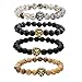 Top Plaza Jewelry Lava Rock Turquoise Matte Agate Picture Jasper Mens Womens Bracelet, Energy Beads, Gold Plated Lion Head
