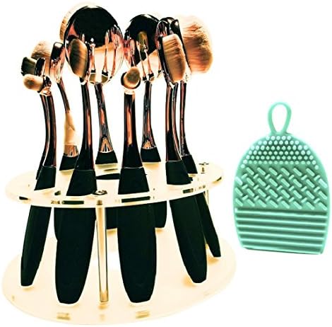 Professional Artist Makeup Brushes with Round Makeup Brush Stand and Silicone Makeup Brush Cleaner