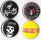 PUNK BAND 4 PCS BUTTON SET #2 - MISFITS SEX PISTOLS ADICTS RAMONES