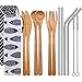 Sunshane Bamboo Travel Utensils Reusable Bamboo Cutlery Flatware Set Include Fork Spoon Knife Metal Straw Clean Brush with Carrying Bag (2 Set, Color Set 2)