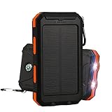 Solar Charger,Providing 10000mAh Solar Charger External Backup Battery,with Dual USB Ports,2LED Flashlights,Carabiner and Compass,Charging for Smartphones,iPad,Tablet,Camera (Black and Orange)