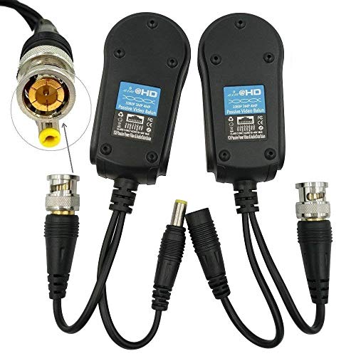Feefine 1 Pair Passive Video Balun BNC to RJ45 Adapter with Power (Upgraded Solution) Full-HD 1080P-5MP Surveillance Security Camera Video Transceiver Cat5e/Cat6 Ethernet Cable to BNC Connector - Thumbnail 2