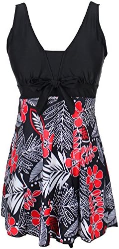 Womens Vintage Sailor Straps Halter Pin Up One Piece Bathing Suit (3XL (US 22W-24W), Red leaves)