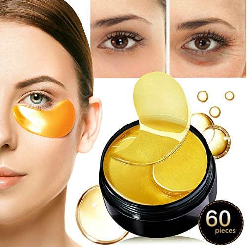 Luxury Collagen Gel Eye Pads Mask 24K Gold Patches (60 pack) for Moisturizing Puffy Eyes Dark Circles Under Eyes Relief Anti-Aging Anti-Wrinkle Hyaluronic Acid Deep Hydration Face Skin Treatment