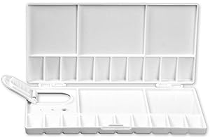 MIFUNER 25 Compartments Portable White Watercolor Paint Palette Case Folding Palette Box 20 Wells with 5 Mixing Areas for Watercolor Gouache Acrylic Oil Paint