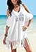 Rainlover Womens Letters Print Baggy Swimwear Bikini Cover-ups Beach Dress (B-White)