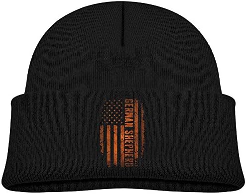 VIEOP Kids Vintage German Shepherd American Flag Dog Lover Gift Knit Beanie Skull Hat Winter Hat Beanies Cap Black For Girls and Boys