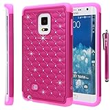 Galaxy Note Edge Case, Style4U Galaxy Note Edge Studded Rhinestone Crystal Bling Hybrid Armor Case Cover for Samsung Galaxy Note Edge / Note 4 Edge with 1 Stylus [Hot Pink / Hot Pink]