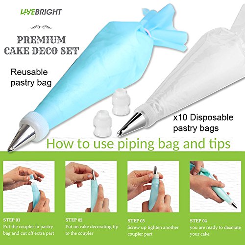 image for Live Bright 48 Piece Cake Decorating Supplies Set | Turntable Stand | 