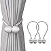 DEZENE Magnetic Curtain Tiebacks,The Most Convenient Drape Tie Backs,2 Pack Decorative Rope Holdback Holder for Big,Wide or Thick Window Drapries,16 Inch Long,Silver Grey