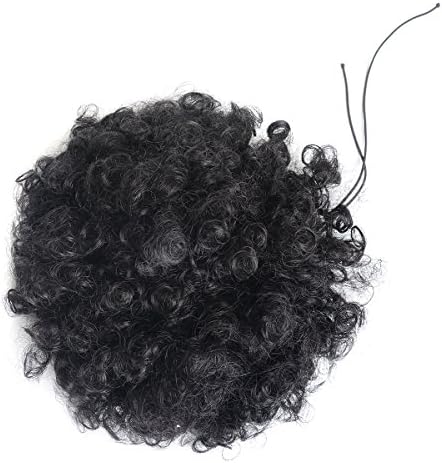 Short curly synthetic ponytail afro kinky curly drawstring ponytail synthetic hair extension , short puff hair(1b# Black) (1b#)