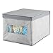 mDesign Decorative Soft Stackable Fabric Closet Storage Organizer Holder Box - Clear Window, Lid, for Child/Kids Room, Nursery - Large, Collapsible Foldable - Textured Print - Gray