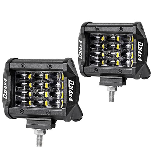 LED Pods, DJI 4X4 2Pcs 4” 72W Quad Row LED Light Bar Osram LED Cubes Work Light Flood Beam Off Road Driving Fog Lamps Waterproof for Trucks Jeep ATV UTV SUV Boat, 2 Years Warranty
