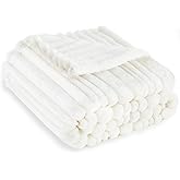 HOMRITAR White Baby Blanket for Boys Girls Super Soft Cozy Lightweight Toddler Blankets with Striped Design, Cute Fluffy Fleece Throws for Nursery Crib, 30 x 40 Inches