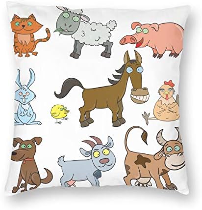Farm Animals Doodle Vector Image_670 Decorative Pillow Case Home Decor Pillowcase Gifts Colourful (18x18 Inches)