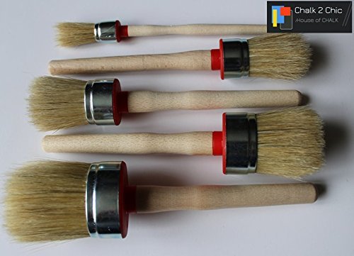 #PR5 - 5 x CHALK PAINT AND WAX natural bristle ROUND BRUSHES 5 sizes. 55mm , 50mm , 40mm , 35mm , 20mm
