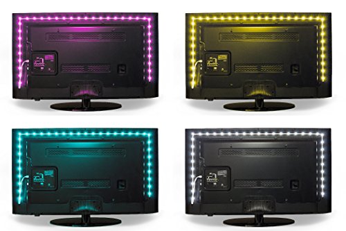 Luminoodle Bias Lighting for TV with Color – Medium (78 in.) – USB-Powered RGB LED Strip with Wireless Remote, 15 Colors, Dimmer – Adhesive Light Rope for HDTV, Desktop Monitors