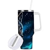 YETTASBIN Wolf 40 oz Tumbler with Handle, Stainless Steel Vacuum Insulated Sports Water Bottle, Leak-proof Travel Coffee Mug Cup with Lid and Straw for Water, Iced Tea or Coffee