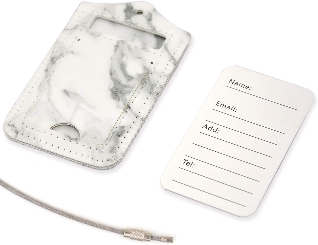  | kandouren Little White Marble Leather Luggage Bag Tags 2 Pieces Set, travel tags for small bag or backpack, for men and women | Luggage Tags