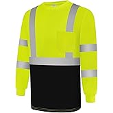 Uno Mejor Hi Vis Shirts for Men Construction Class 3 Work Shirts, High Visibility Reflective Safety T-Shirts for Men Women, Long Sleeve Work Shirts with Black Bottom, Breathable, Yellow XL