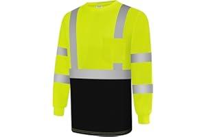 Uno Mejor Hi Vis Shirts for Men Construction Class 3 Work Shirts, High Visibility Reflective Safety T-Shirts for Men Women, Long Sleeve Work Shirts with Black Bottom, Breathable, Yellow XL