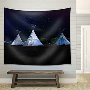 Camp Tent Under The Starry Night - Fabric Wall Tapestry Home Decor - 51x60 inches