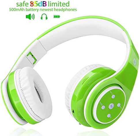 2018 NEW! Bluetooth headphones for kids, 85db volume limited, up to 6-8 hours play, Stereo Sound, SD Card Slot, Over-Ear and Build-in Mic Wireless/Wired headphones for boys girls(Green)