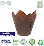 Brown Tulip Cupcake Liners, Small Size Paper Muffins Baking Cups, Tulip Cupcake Wrappers Providing a Beautiful Display, Natural & FDA Approved, Oz. Capacity: 2.25 to 3.5, Bulk of 200pc