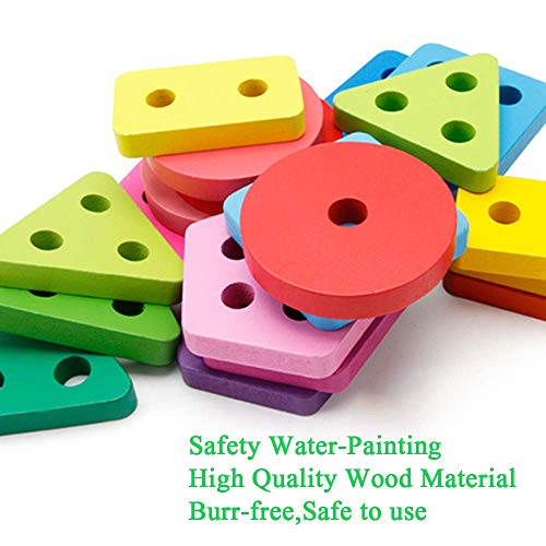 CHAFIN Wooden Educational Toys for Age 1 2 3,Wooden Shape Color Sorting Preschool Stacking Geometric Blocks Toddler Puzzles Toys Birthday Gifts for Baby Boys Girls