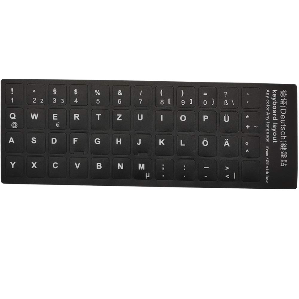 Keyboard Stickers, White Letters with Black Background, for all Laptops Desktop Computer's Keyboard (German_Black)