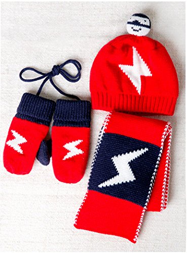 Baby Kint Hat and Scarf Mitten Set Unisex Infant 6-24 Months(red)