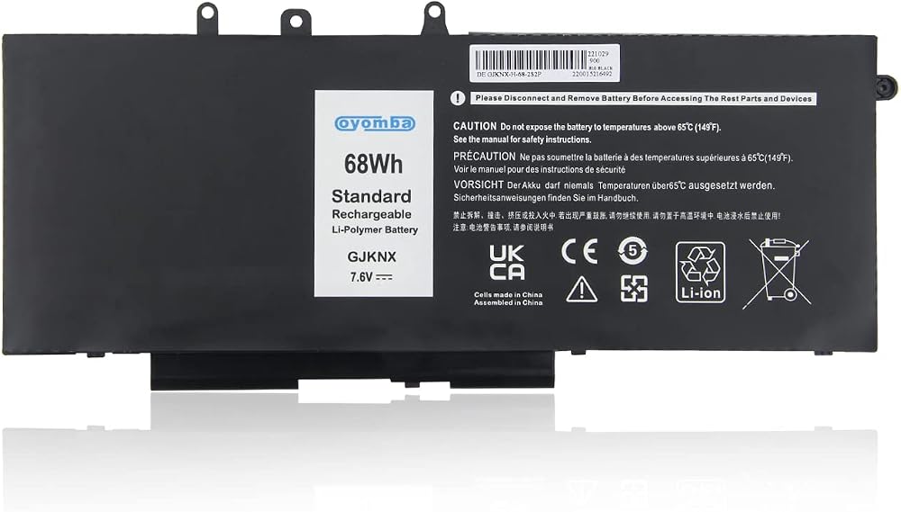 Oyomba 68Wh GJKNX 93FTF Laptop Battery for Dell Latitude 5280 5480 5490 5580
