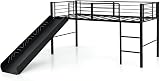 Maxmass Kids Single Loft Bed with Slide, Ladder & Guardrails - Black view 7
