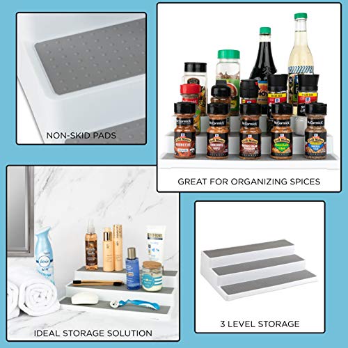 Homeries 3-Tier Spice Rack 2 Pack - Modern Design Waterproof and Non Skid Shelf Kitchen Organizer for Pantry Cabinet or Countertop Use