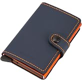 SECRID - Men's Mini wallet Genuine Matte Leather With RFID Safe Card Case for max 12 cards (Night Blue &amp; Orange), Small