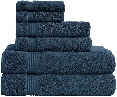 AmericanVeteranTowel Hotel & Spa Quality Super Absorbent & Soft, Cotton, 6 Piece Turkish Towel Set for Kitchen & Decorative Bathroom Sets Includes 2 Bath Towels 2 Hand Towels 2 Washcloths, Navy Blue