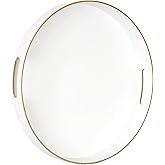Gifturbo White Round Serving Tray,Decorative Serving Trays with Handles, Coffee Table Tray Ottoman Round Plastic Trays for Living Room, Bathroom