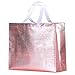 Gesodant Bling Glossy Glitter Durable Reusable Grocery Handles Bag Medium Non-woven Gift Shopping Bag Totes Set Of 5 (Pink)