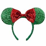 Disney Parks Minnie Mouse Holly Jolly Christmas Ears Headband w/ Red Bow