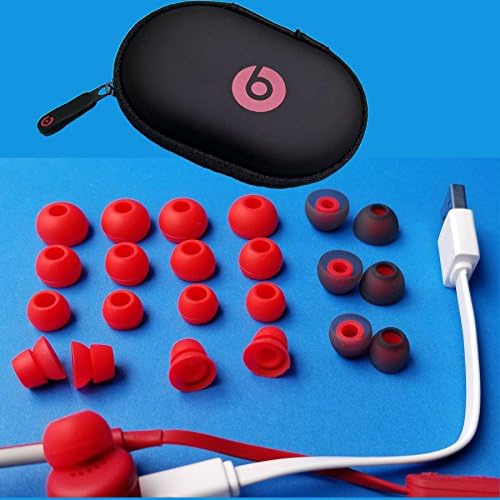 22 pcs. Beats Powerbeats 2 and Powerbeats 3 Replacement RED Earbuds Eargels Eartips Cushions RED, BLACK/RED 6S/6M/6L/4Cones , 1 Protective Carrying Hard Case, 1pc 6" Micro USB. By BuyGeneral.