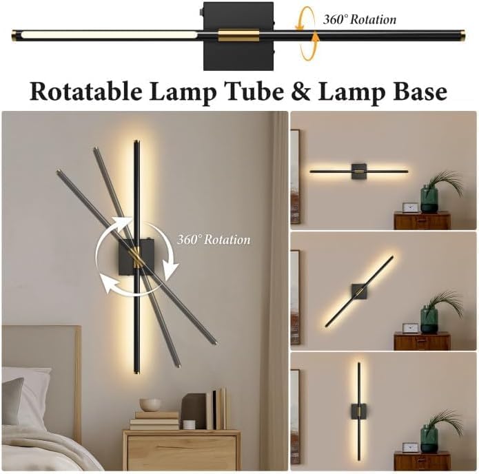 Wall Sconces Set of 2 Battery Operated, Wireless USB Rechargeable Wall Lights with Remote Control, 360° Rotation, 8000mAh LED Dimmable Picture Lamp for Living Room, Bedroom, Hallway