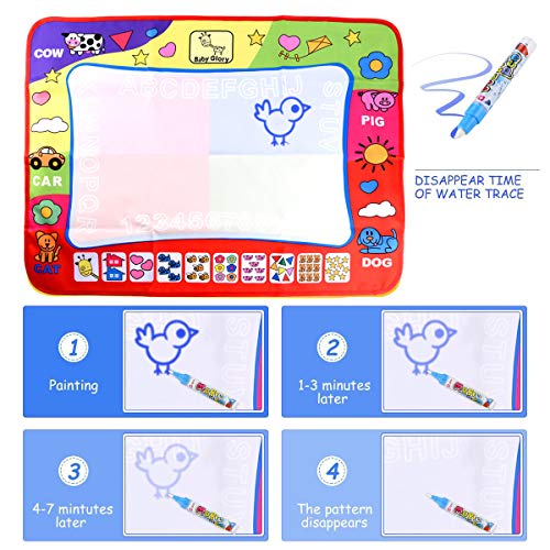 pipigo Water Doodle Mat, Kid Aqua Magic Drawing Mat Coloring Paint Pad for Toddlers with 4 Water Pens and 6 Models, Large Size for 2-3 Kids(31.5" X 23.6")