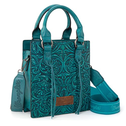 Wrangler Embossed Crossbody Purse for Women Top Handle Fringe Handbags and Western Mini Tote