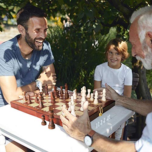 Scientoy Chess Set, Larger 15''×15''Foldable Wooden Chess Set for Kids and Adults, Storage for Piece, Handcraft Travel Chess Set, Prefect Choice for Birthday, Rewards for Beginner