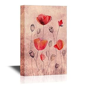 Canvas Wall Art - Stylized Poppy Flowers Illustration - Gallery Wrap Modern Home Art | Ready to Hang - 12x18 inches