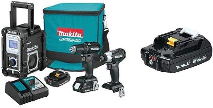 Makita CX301RB 18V LXT Lithium-Ion Sub-Compact Brushless Cordless 3-Pc. Combo Kit and BL1820B 18V Compact Lithium-Ion Battery (2.0Ah)