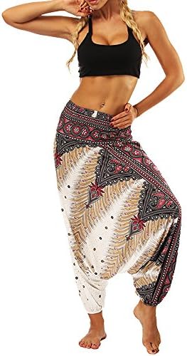 Clearance! Womens Summer Casual Loose Yoga Trousers Baggy Boho Aladdin Jumpsuit Sports Wide Leg Harem Pants